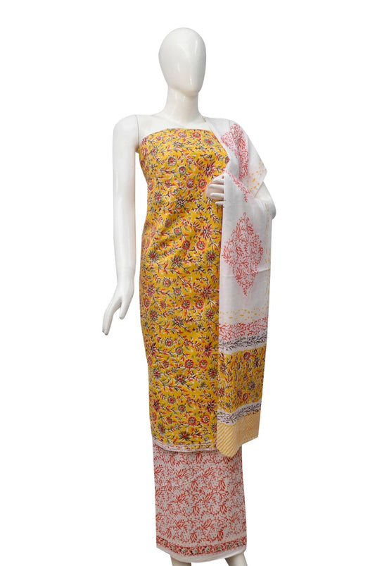Floral Block Print Salwar suits with Mulmul Dupatta - JB343
