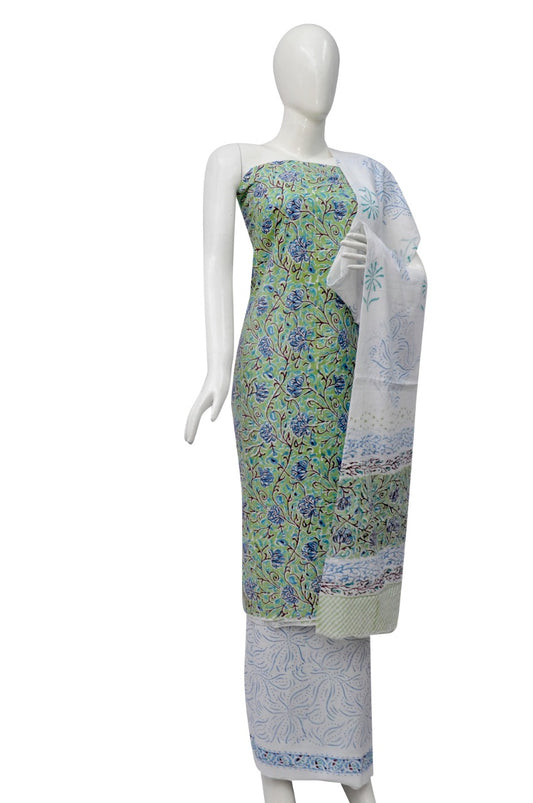 Floral Block Print Salwar suits with Mulmul Dupatta - JB341