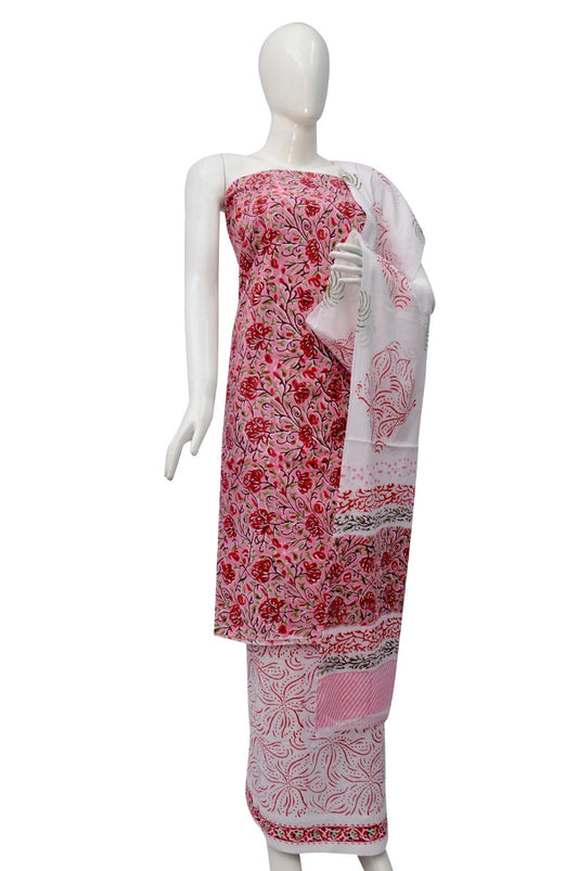 Floral Block Print Salwar suits with Mulmul Dupatta - JB342