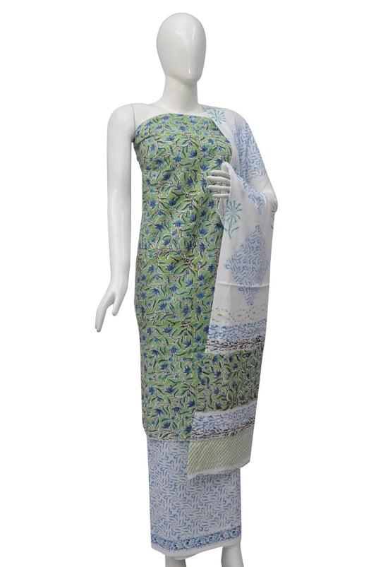Floral Block Print Salwar suits with Mulmul Dupatta - JB345