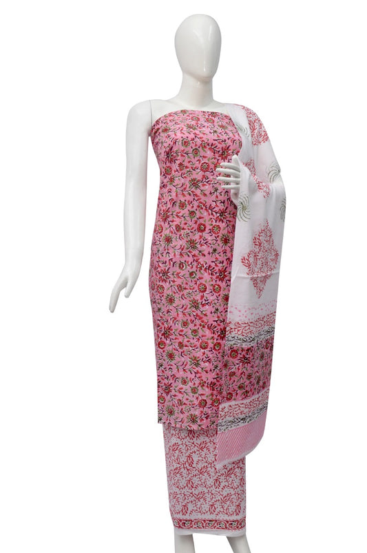 Floral Block Print Salwar suits with Mulmul Dupatta - JB344