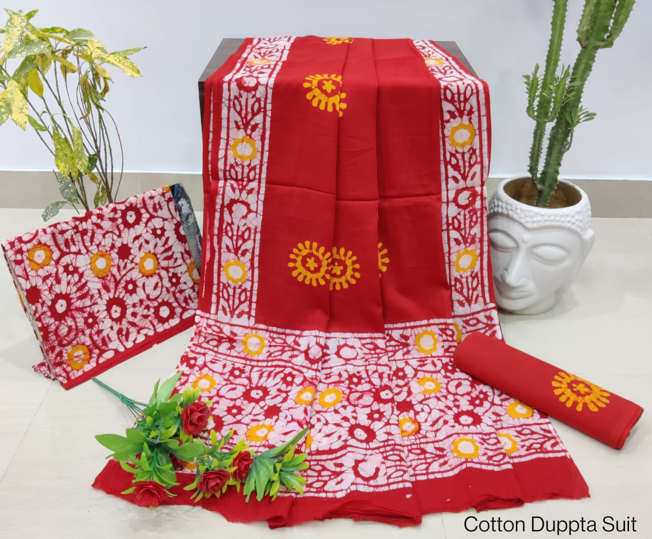 Hand Block Printed Pure Cotton Unstitched Salwar Suit Set With Cotton/Mulmul Dupatta - JBCM555