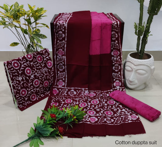 Pure Cotton Hand Block Printed Unstitched Salwar Suit Set With Cotton/Mulmul Dupatta - JBCM556