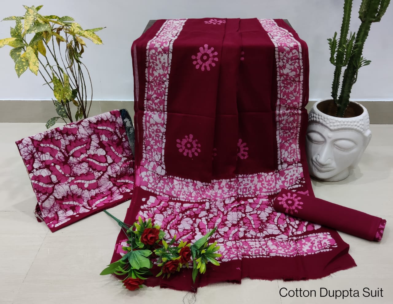 Hand Block Cotton Unstitched Salwar Suit With Cotton/Mulmul Dupatta - JBCM557