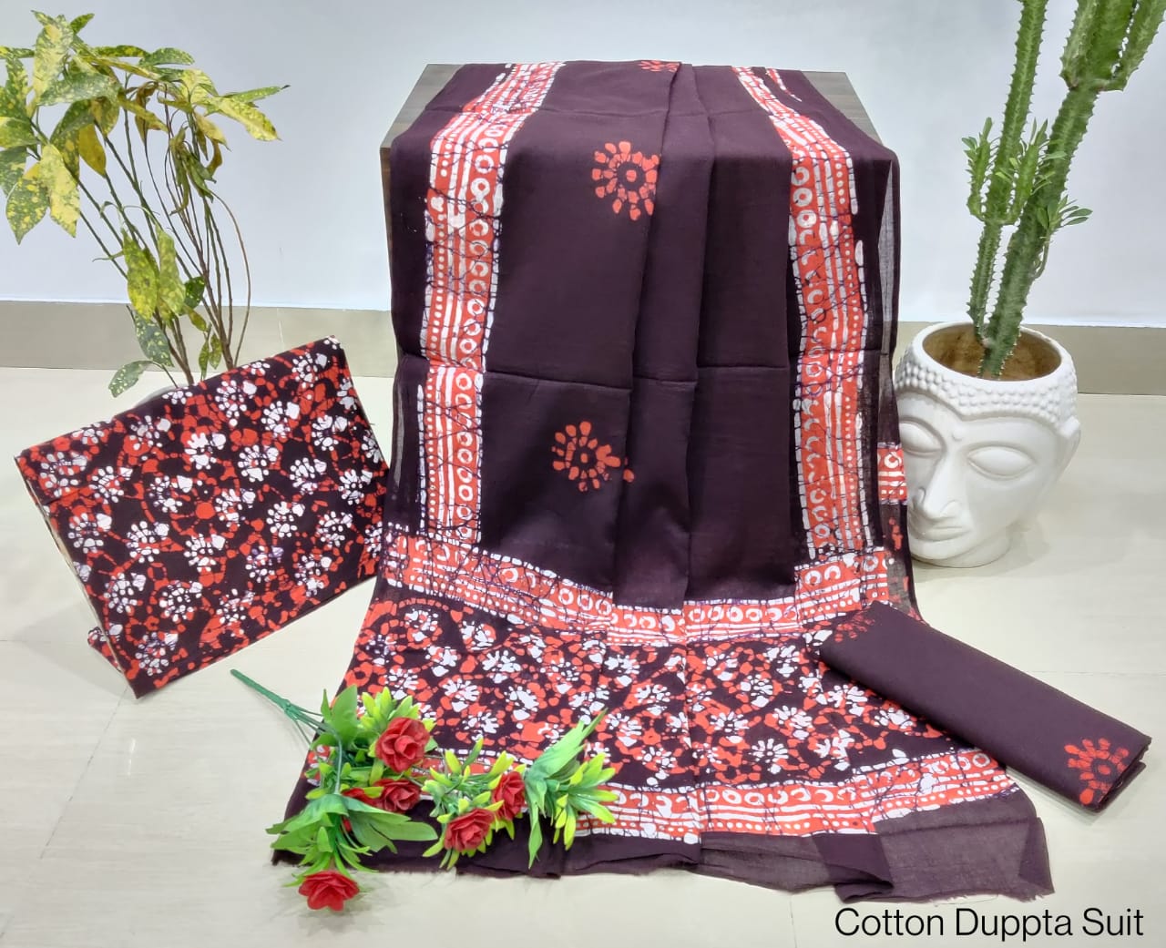Hand Block Cotton Unstitched Salwar Suit With Cotton/Mulmul Dupatta - JBCM561