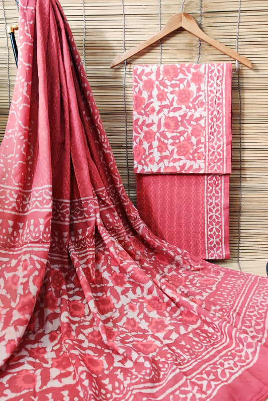 Hand Block Cotton Unstitched Salwar Suit With Cotton/Mulmul Dupatta - JBCM578