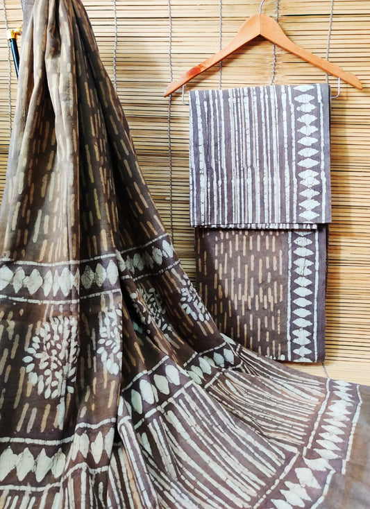 Pure Cotton Hand Block Printed Unstitched Salwar Suit Set With Cotton/Mulmul Dupatta - JBCM580