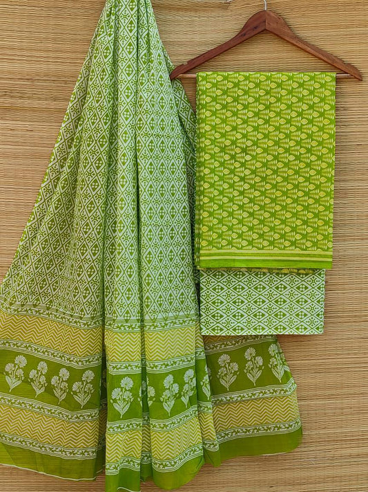 Hand Block Cotton Unstitched Salwar Suit With Cotton/Mulmul Dupatta - JBCM462