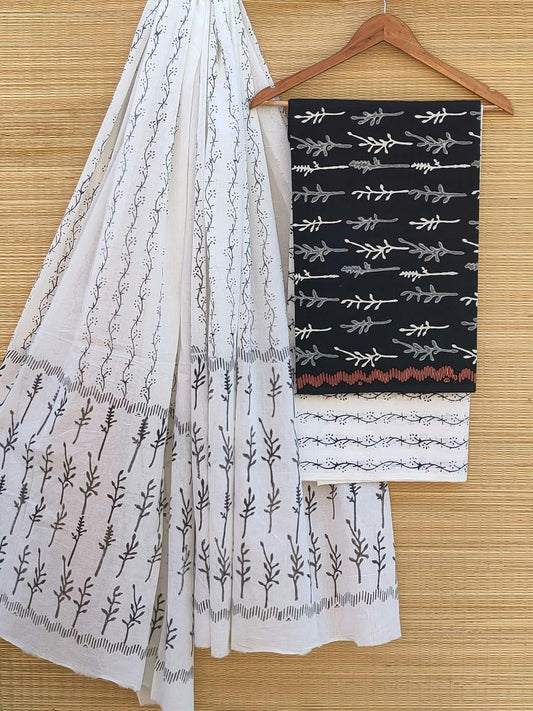 Hand Block Cotton Unstitched Salwar Suit With Cotton/Mulmul Dupatta - JBCM485