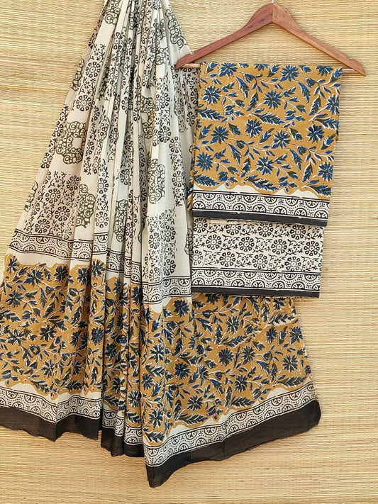 Hand Block Cotton Unstitched Salwar Suit With Cotton/Mulmul Dupatta - JBCM497
