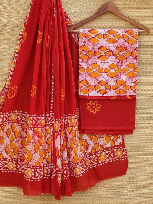 Pure Cotton Hand Block Printed Unstitched Salwar Suit Set With Cotton/Mulmul Dupatta - JBCM504
