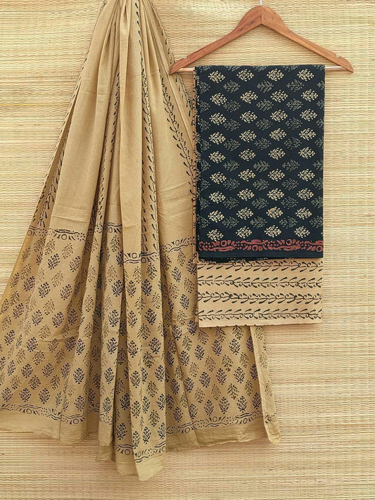 Hand Block Cotton Unstitched Salwar Suit With Cotton/Mulmul Dupatta - JBCM517