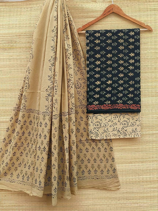 Hand Block Cotton Unstitched Salwar Suit With Cotton/Mulmul Dupatta - JBCM518