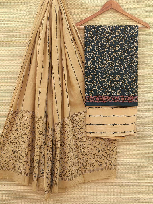 Hand Block Printed Pure Cotton Unstitched Salwar Suit Set With Cotton/Mulmul Dupatta - JBCM519
