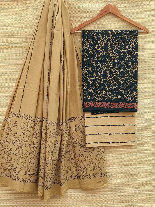 Hand Block Cotton Unstitched Salwar Suit With Cotton/Mulmul Dupatta - JBCM521