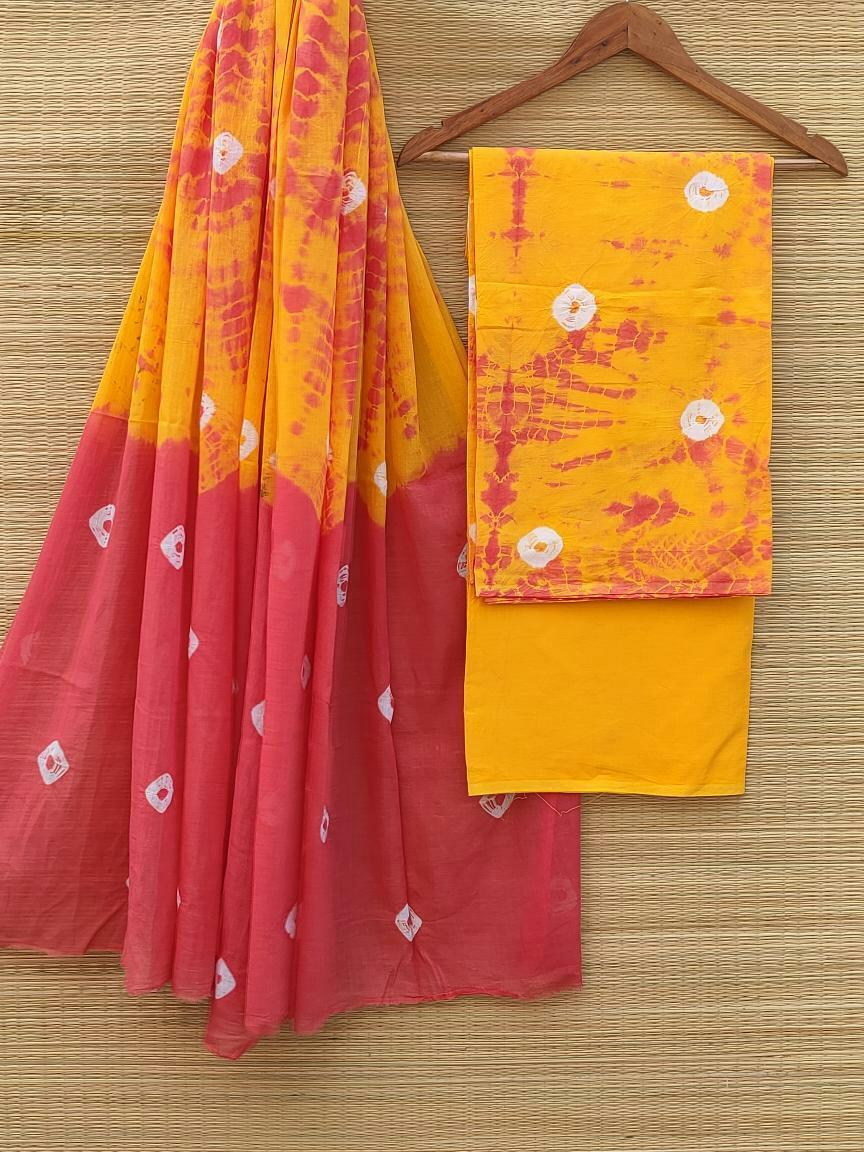 Hand Block Printed Pure Cotton Unstitched Salwar Suit Set With Cotton/Mulmul Dupatta - JBCM523