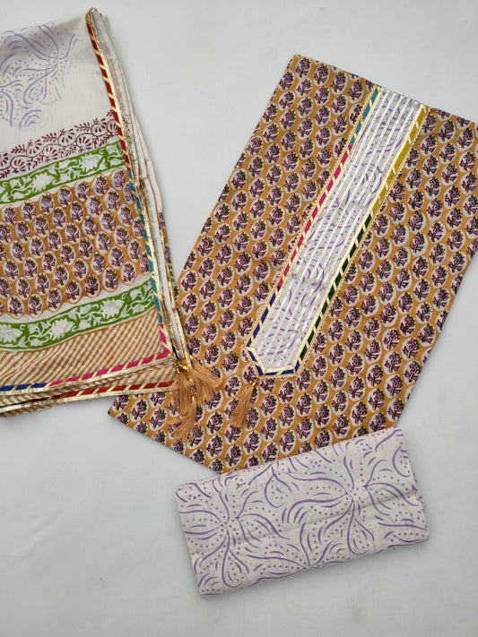 Cotton Gota Patti Hand Block Printed Salwar Suit Set With Cotton Dupatta- JBGP149