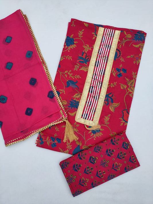 Cotton Hand Block Printed Gota Patti Suit with Cotton Dupatta- JBGP150