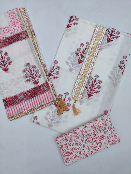 Jaipuri Cotton Hand Block Printed Gota Patti Suit with Cotton Dupatta- JBGP152