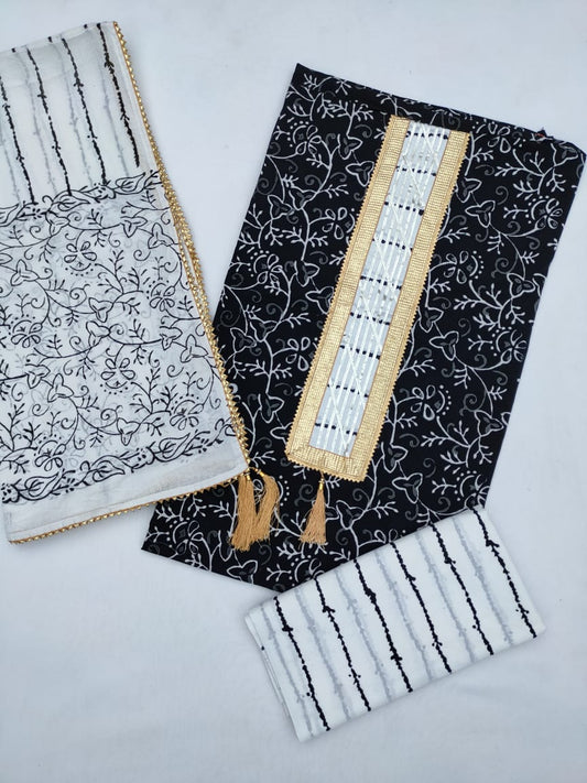 Cotton Gota Patti Hand Block Printed Salwar Suit Set With Cotton Dupatta- JBGP169