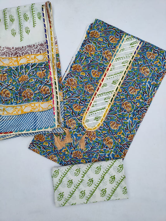 Cotton Hand Block Printed Gota Patti Suit with Cotton Dupatta- JBGP170