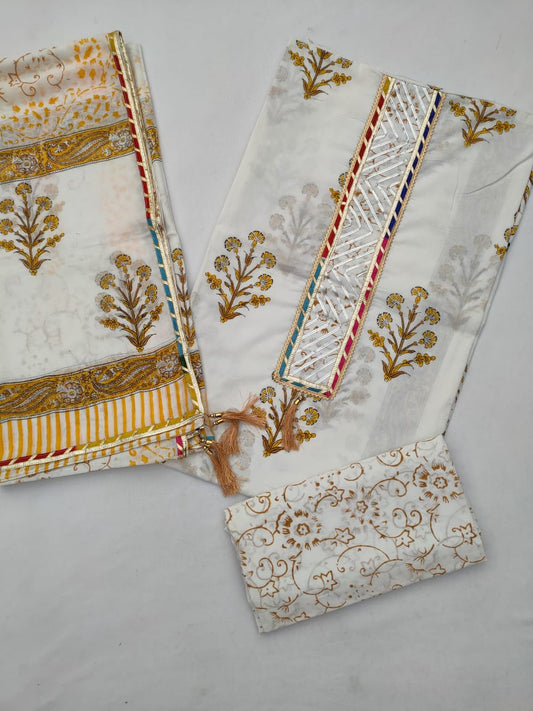 Cotton Gota Patti Hand Block Printed Salwar Suit Set With Cotton Dupatta- JBGP141