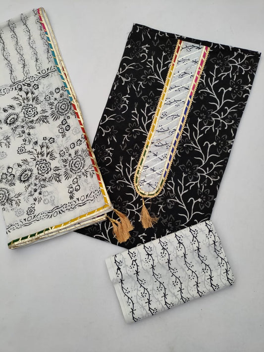 Cotton Hand Block Printed Gota Patti Suit with Cotton Dupatta- JBGP142
