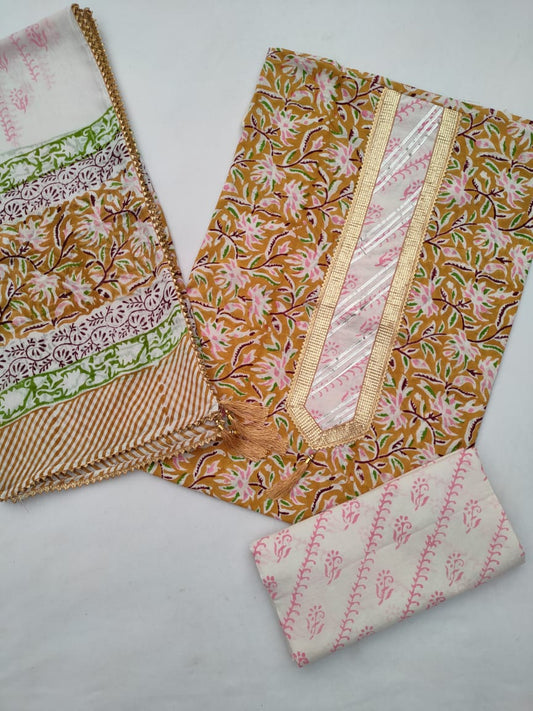 Cotton Gota Patti Hand Block Printed Salwar Suit Set With Cotton Dupatta- JBGP145