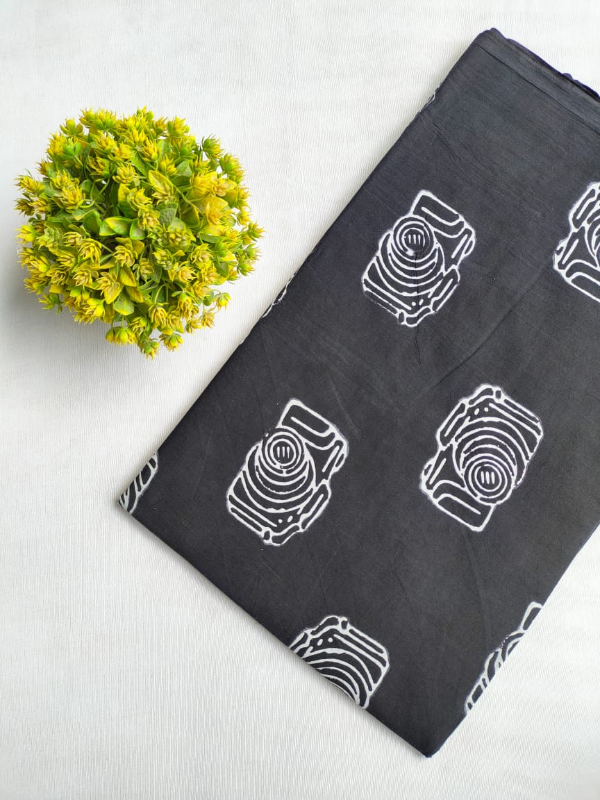 Black and White Hand block fabric