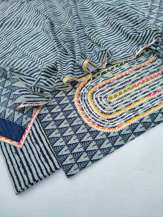 Cotton Gota Patti Hand Block Printed Salwar Suit Set With Cotton Dupatta- JBGP14