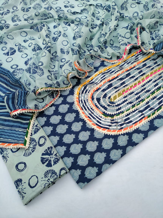 Cotton Hand Block Printed Gota Patti Suit with Cotton Dupatta- JBGP16