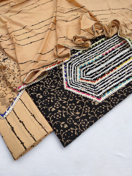 Hand Block Printed Gota Patti Suit With Cotton Dupatta- JBGP17