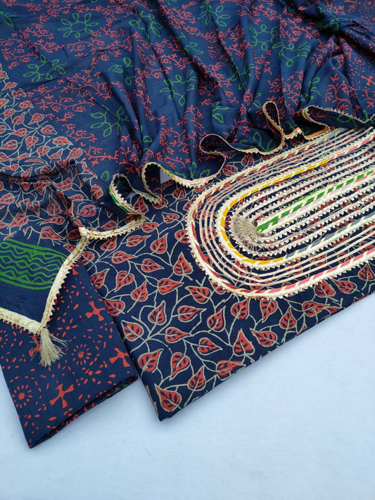 Jaipuri Cotton Hand Block Printed Gota Patti Suit with Cotton Dupatta- JBGP18