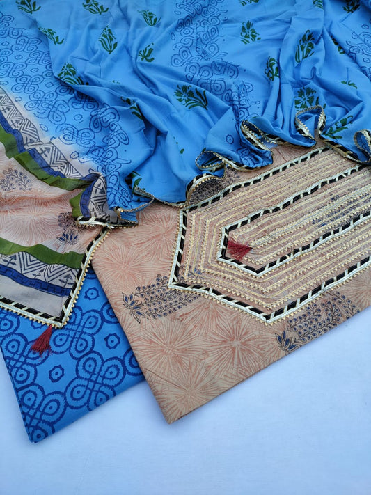 Cotton Hand Block Printed Gota Patti Suit with Cotton Dupatta- JBGP21