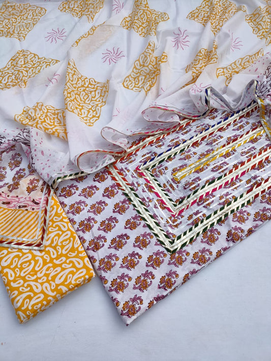 Hand Block Printed Gota Patti Suit With Cotton Dupatta- JBGP22