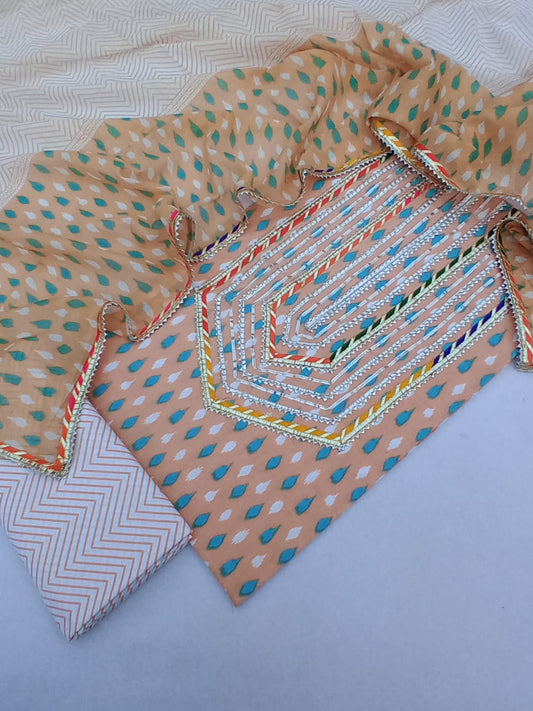 Jaipuri Cotton Hand Block Printed Gota Patti Suit with Cotton Dupatta- JBGP3