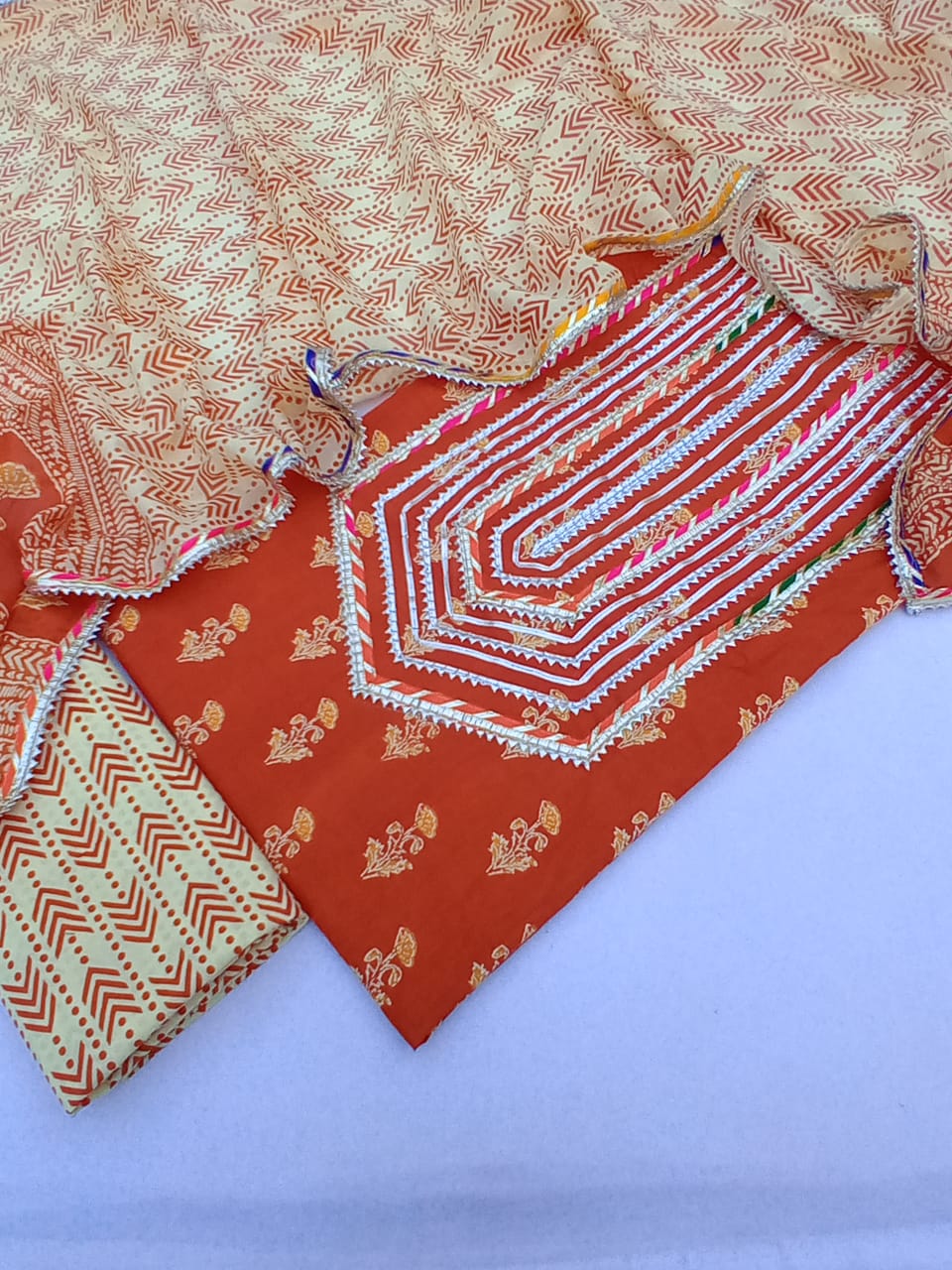 Cotton Gota Patti Hand Block Printed Salwar Suit Set With Cotton Dupatta- JBGP4