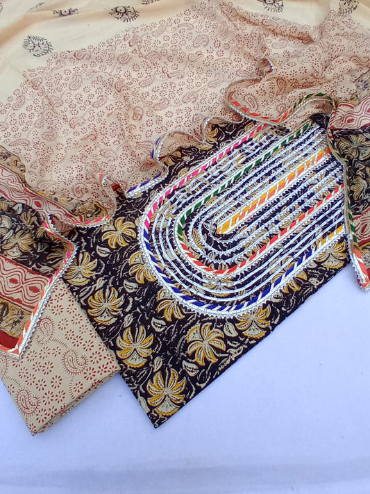 Cotton Hand Block Printed Gota Patti Salwar Suit Set With Cotton Dupatta- JBGP5
