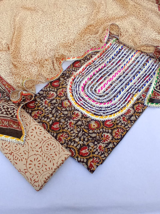 Cotton Hand Block Printed Gota Patti Suit with Cotton Dupatta- JBGP6