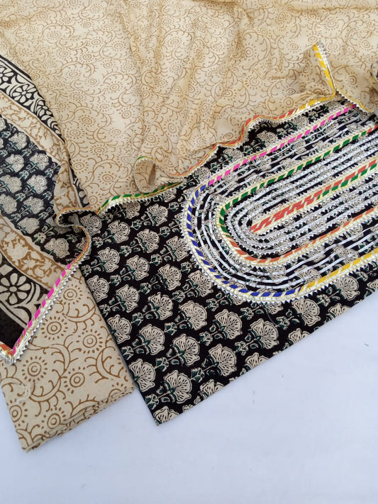 Jaipuri Cotton Hand Block Printed Gota Patti Suit with Cotton Dupatta- JBGP8