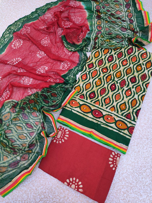 Mirror Work Gota Patti Suit with Chiffon Dupatta- JBGP179