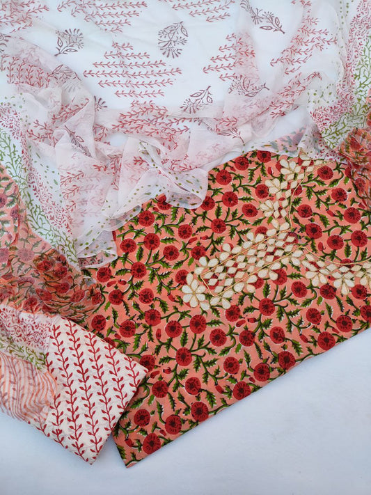 Mirror Work Gota Patti Suit with Chiffon Dupatta- JBGP182