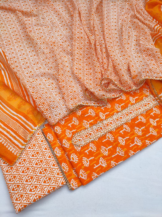 Jaipuri Cotton Hand Block Printed Gota Patti Suit with Cotton Dupatta- JBGP195