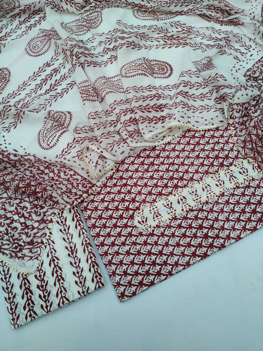 Cotton Gota Patti Hand Block Printed Salwar Suit Set With Cotton Dupatta- JBGP196