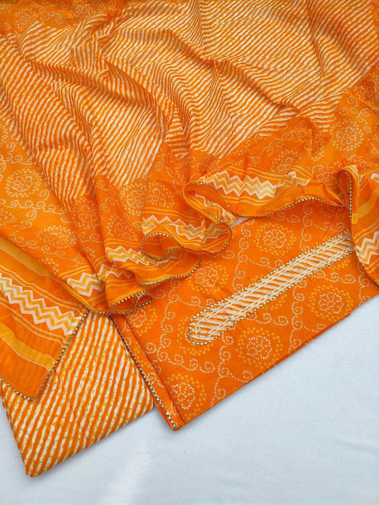 Cotton Hand Block Printed Gota Patti Suit with Cotton Dupatta- JBGP197
