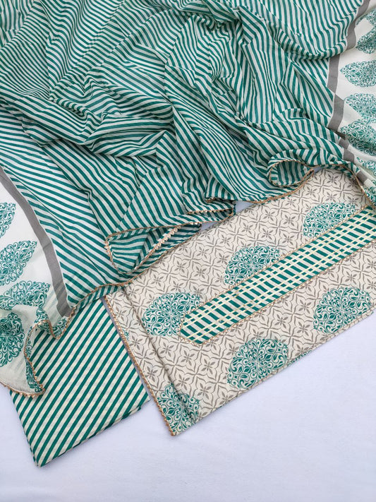 Hand Block Printed Gota Patti Suit With Cotton Dupatta- JBGP198