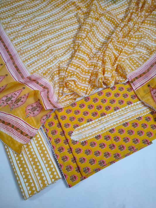 Jaipuri Cotton Hand Block Printed Gota Patti Suit with Cotton Dupatta- JBGP199