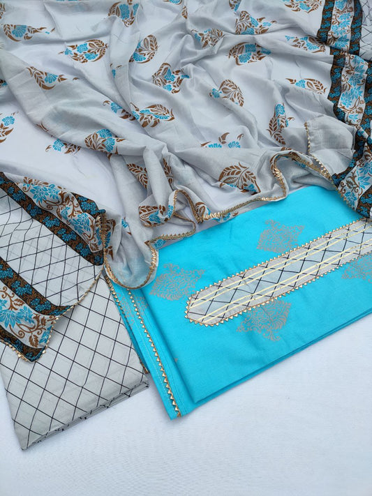 Cotton Gota Patti Hand Block Printed Salwar Suit Set With Cotton Dupatta- JBGP200