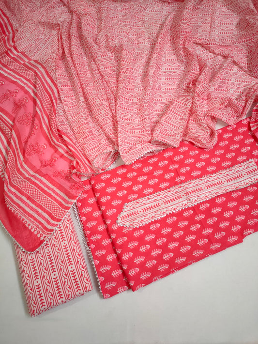 Cotton Hand Block Printed Gota Patti Suit with Cotton Dupatta- JBGP201