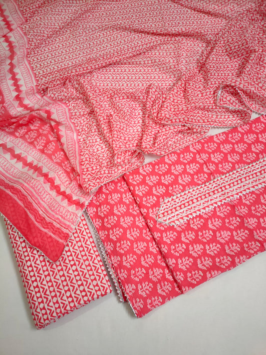 Hand Block Printed Gota Patti Suit With Cotton Dupatta- JBGP202